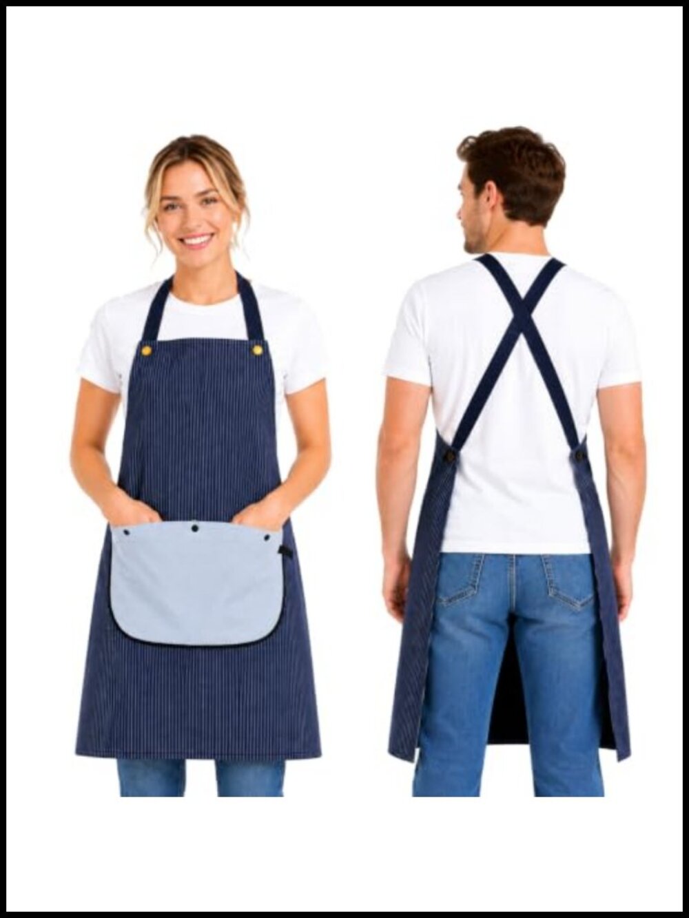 Zenloria Cross Back Cotton Apron Detachable Pocket No Tie Kitchen Cooking